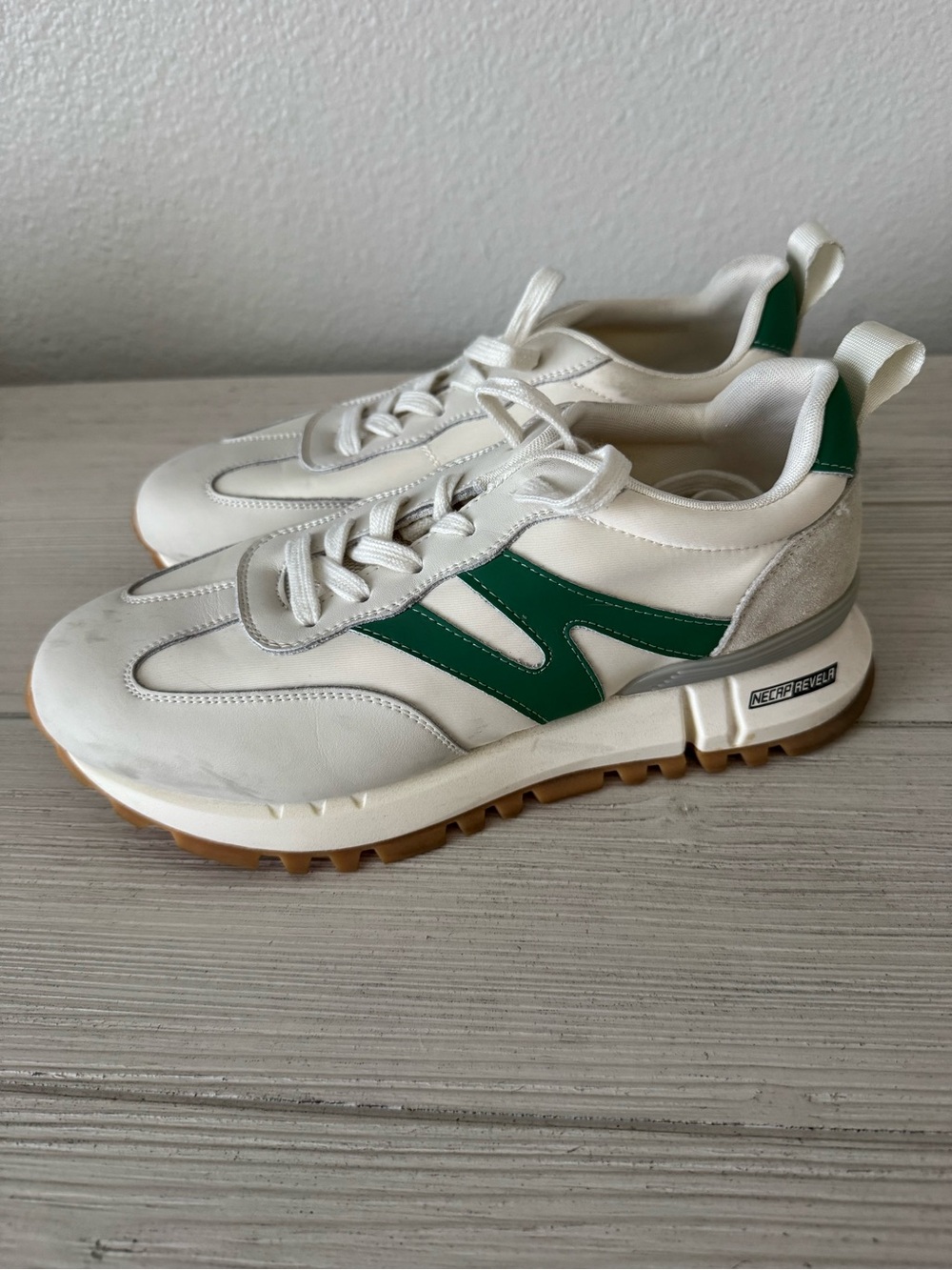 White Trainer Sneakers with Green Side Stripe